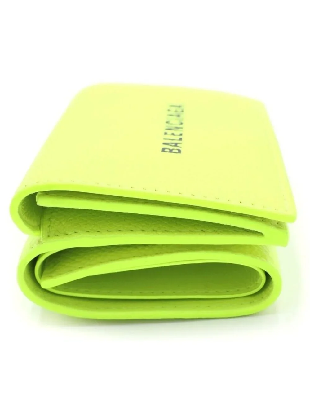 Balenciaga Cash Mini Wallet Trifold Logo Leather Yellow Green